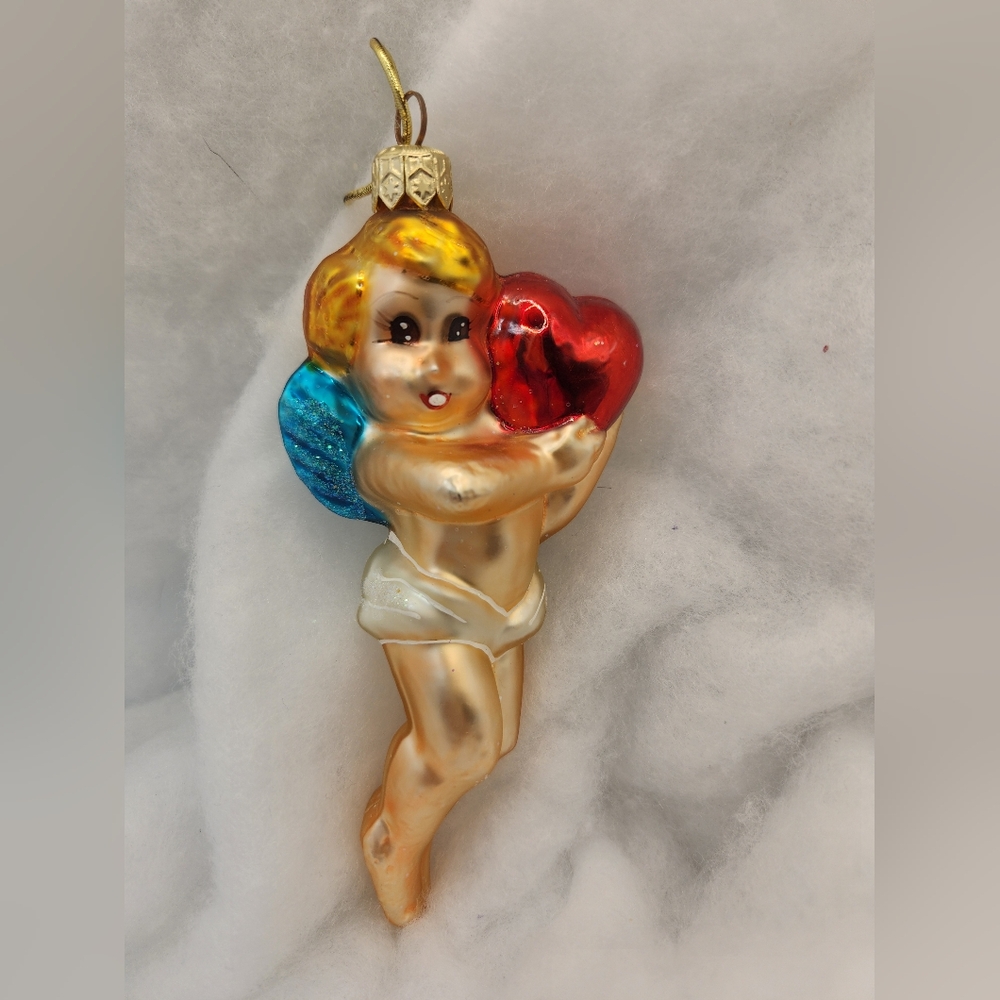Christopher Radko "Love is in the Air' Glass Valentine Ornament Handpainted 5.5"
